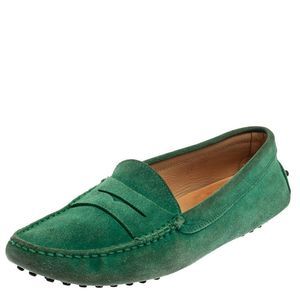 SAKS FIFTH AVENUE MENS SLIP ON GREEN LEATHER DRIVING MOCCASINS Size 11 B27